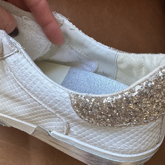 New Dolce Vita White Leather Glitter Sneakers Low Top Lace Up Streetwear 9.5 - Picture 6 of 16